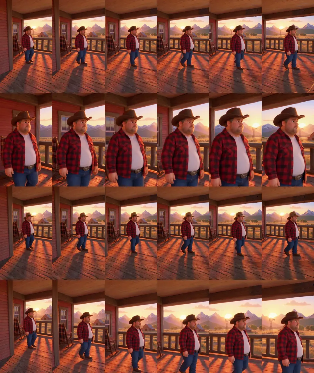 Rows top to bottom: the original wide shot, Seedance's reframed version, Kling's unchanged version, and the cropped push-in
