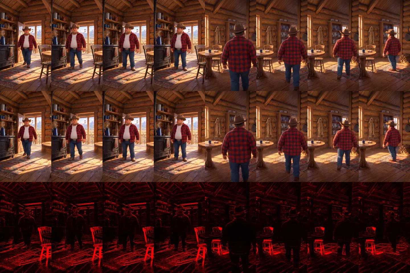 Difference map for the chair edit: only the chair lights up, in both shots
